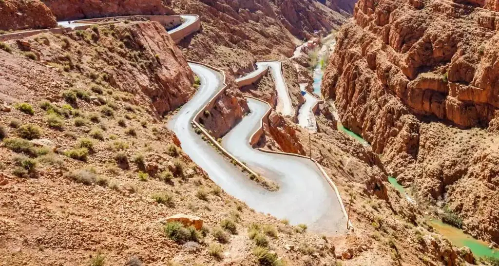 Winding road through the Dades Valley on the way from Marrakech to Fes