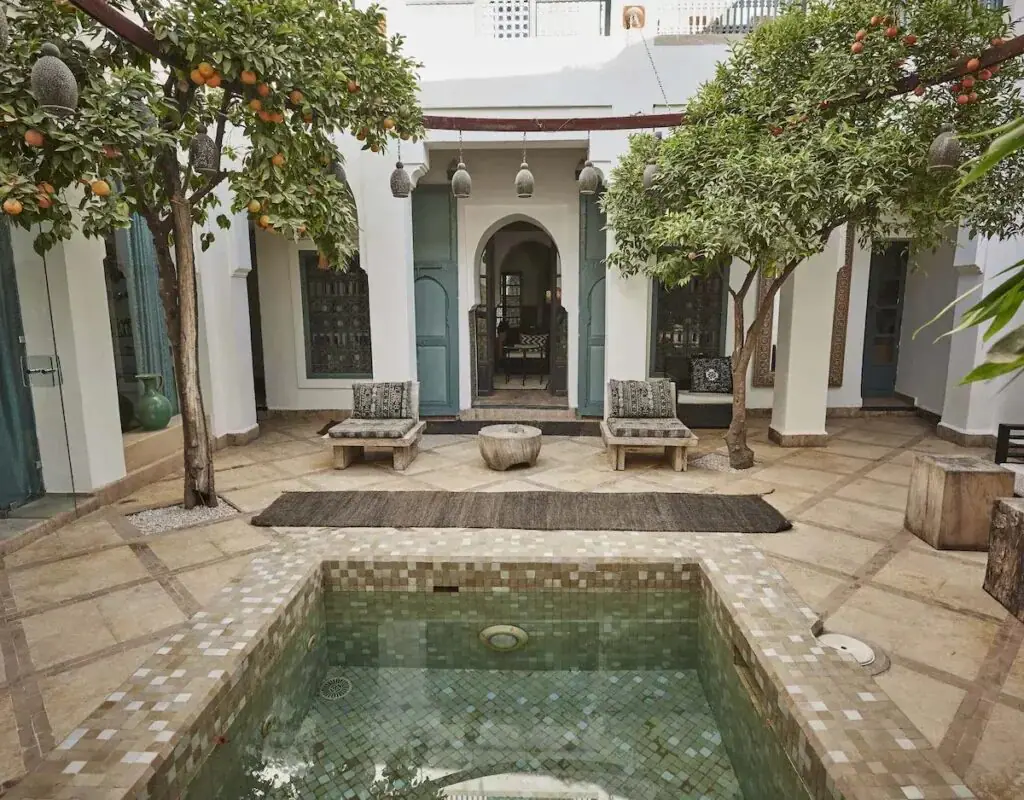Riad courtyard, typical of nights on an eight-day Fes to Marrakech tour